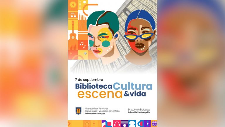 Afiche que invita a participar de jornada de cierre de proyecto de Vinculación con el Medio de Bibliotecas UdeC en edificio Central