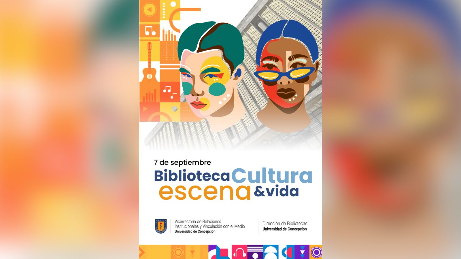 Afiche que invita a participar de jornada de cierre de proyecto de Vinculación con el Medio de Bibliotecas UdeC en edificio Central