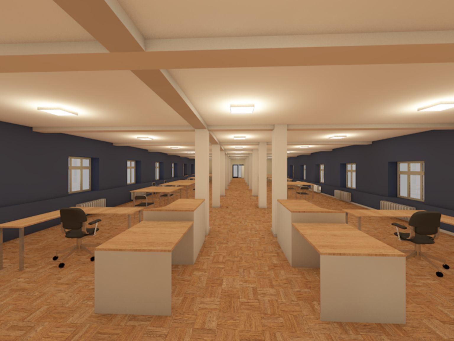 Representación gráfica de propuesta de ampliación para segundo piso de Biblioteca Campus Chillán