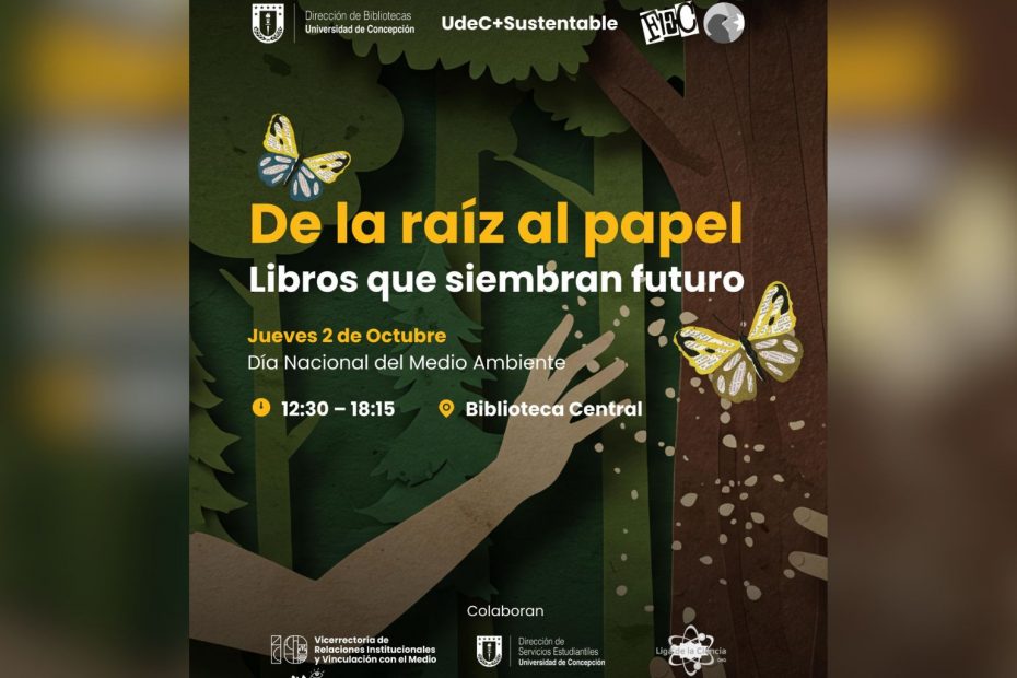 Afiche que invita a participar de feria "De la Raíz al Papel"